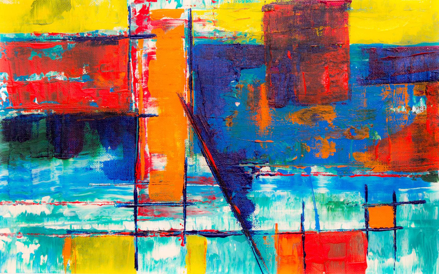 An abstract painting with primary colors.