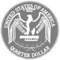 One-sentence description: The United States of America quarter dollar logo representing coins.