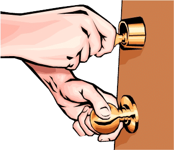 A person opening a door with a gold handle for RFT0806 Operant Example #2.