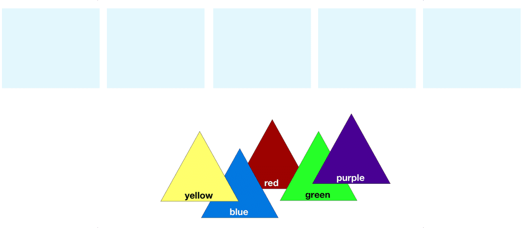 A set of triangles with different colors on them for RFT1110.