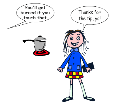 A cartoon of a girl with a cup of coffee serving as an RFT1536 Rule-Governed Behavior Example.