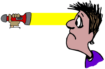 A man observing an aversive stimulation device (flashlight clipart).