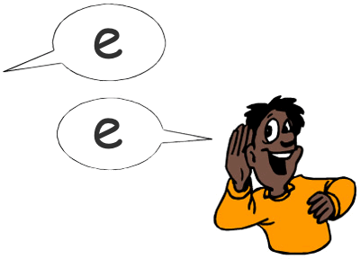 Two letter e's in speech bubbles.