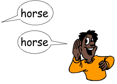 Two speech bubbles with the words horse.