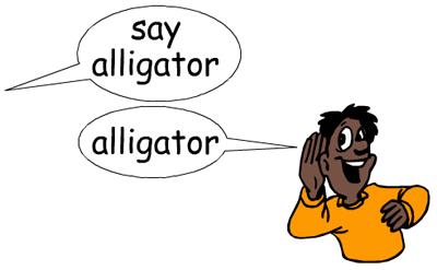 A cartoon of a man mimicking an alligator.