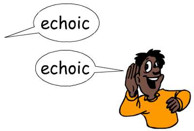 Two speech bubbles demonstrating echoic behavior by repeating the word "ethos.