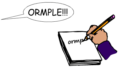 A person is writing the word "ormale" on a piece of paper.