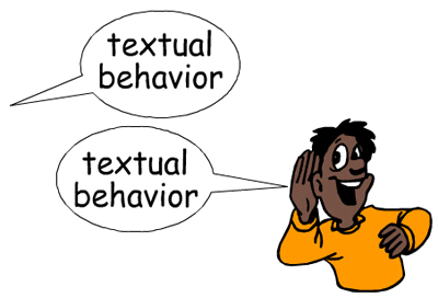 Two cartoons illustrating textual and verbal behavior.