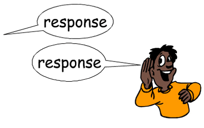 A cartoon of a man with speech bubbles saying response and response is a 16.4 Intraverbal Non-Example #1.