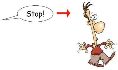 A man is walking with the word "stop" in front of him as an example.