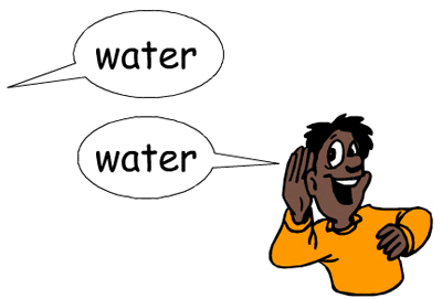 Two speech bubbles with the words water and non-example.