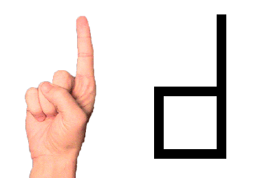 A hand is pointing to a phone on an orange background, demonstrating American Sign Language.