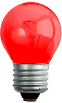 A stimulus feature of a red light bulb against a white background.