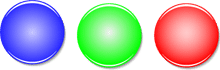Three colored circles on a white background, stimulus, features.