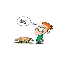 A generic cartoon of a boy and dog interaction.
