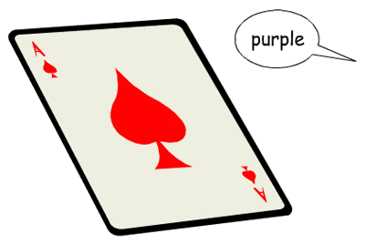 A purple card with the word on it.
