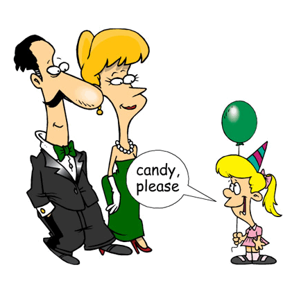A cartoon of a man and woman with a candy balloon.