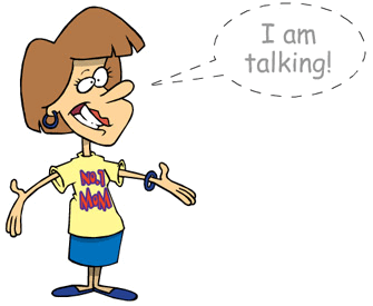 A cartoon woman with a speech bubble saying "i am talking" engages in 32.2 Private Stimulation of Verbal Response-Products.