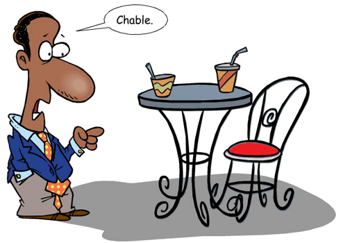 A cartoon of a man sitting at a table with a drink in his hand, showcasing 39.2 Fragmentary Recombination Example #1.