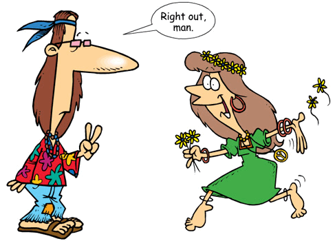 A cartoon of a man and a woman surrounded by colorful flowers.