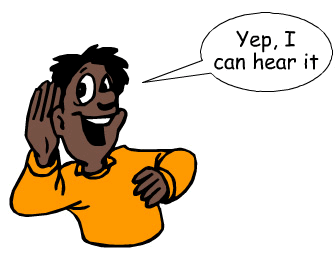 A cartoon man with a speech bubble saying yep, discriminating that we are hearing the sound.