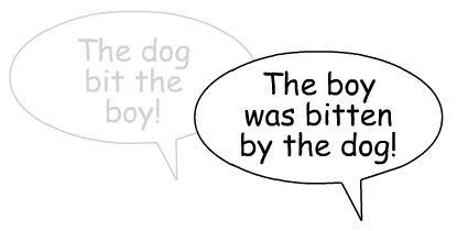 The boy was bitten by the dog speech bubble.