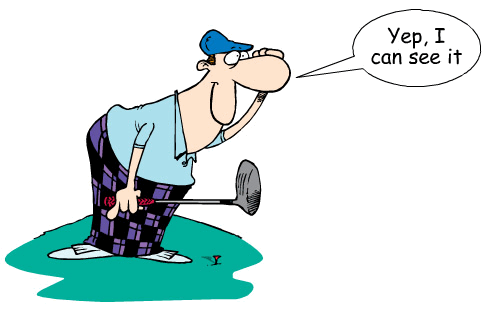 A cartoon man holding a golf club and saying, "Seeing That We Are Seeing, I can see it.